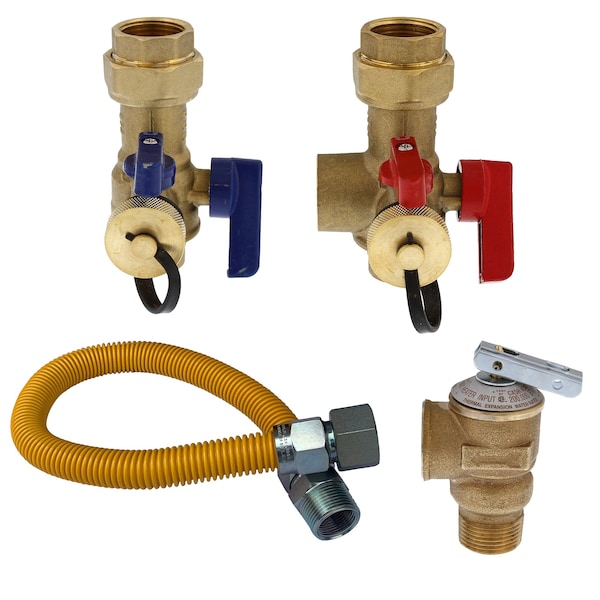 Jones Stephens 3/4in SWT Tankless Water Heater Valve Service Kit with Pressure Relief Valve and Gas Connector D05111 - main